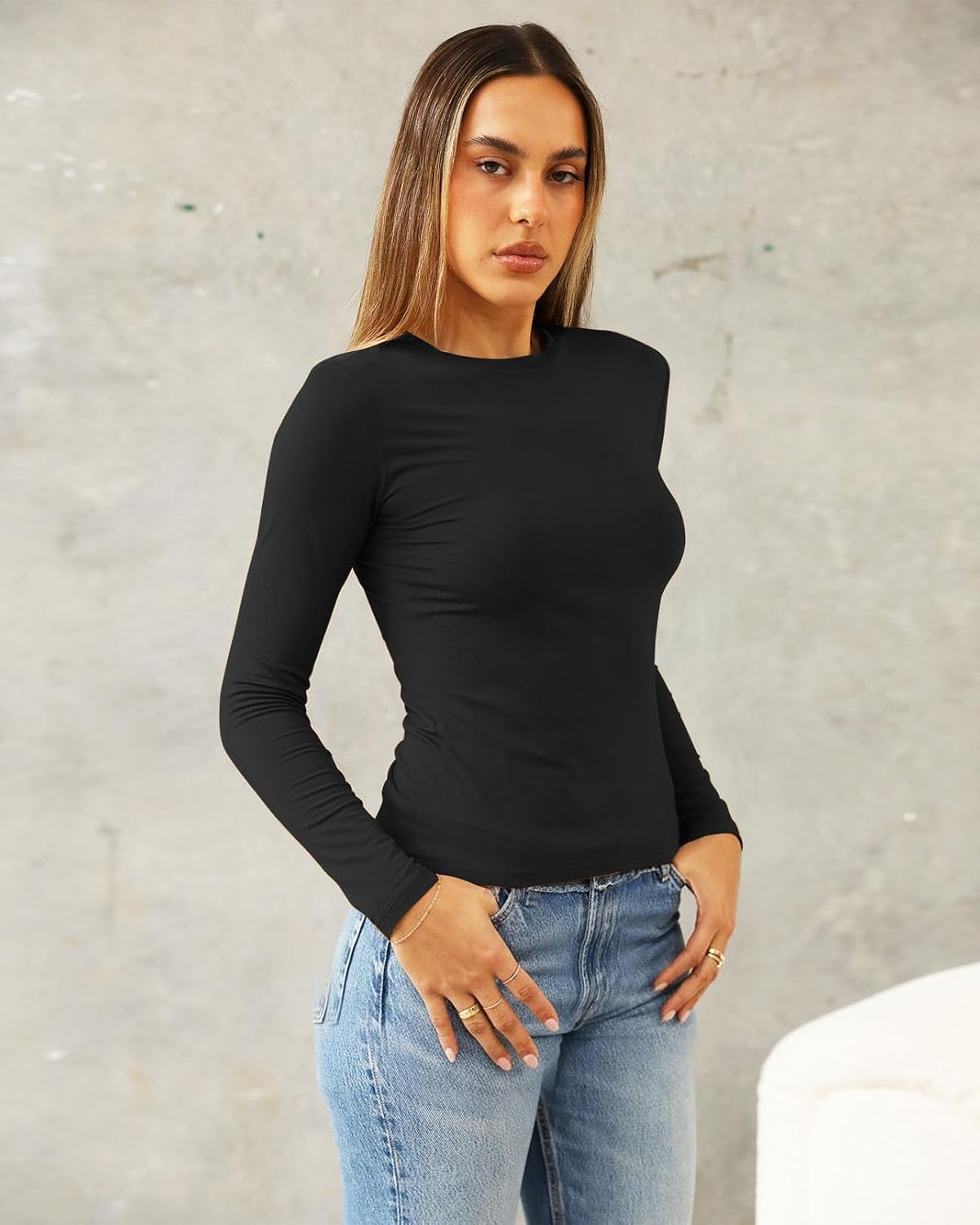 Detalle de Abardsion Women’s Long Sleeve Crop Top Shirt (Slim Fit, Y2K-Style)