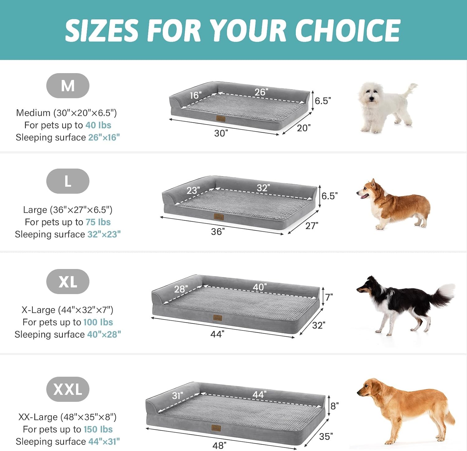 Detalle de COSY KISS Orthopedic Dog Bed — XL Grey, 44 × 32 × 7 inches (112 × 81 × 18 cm)