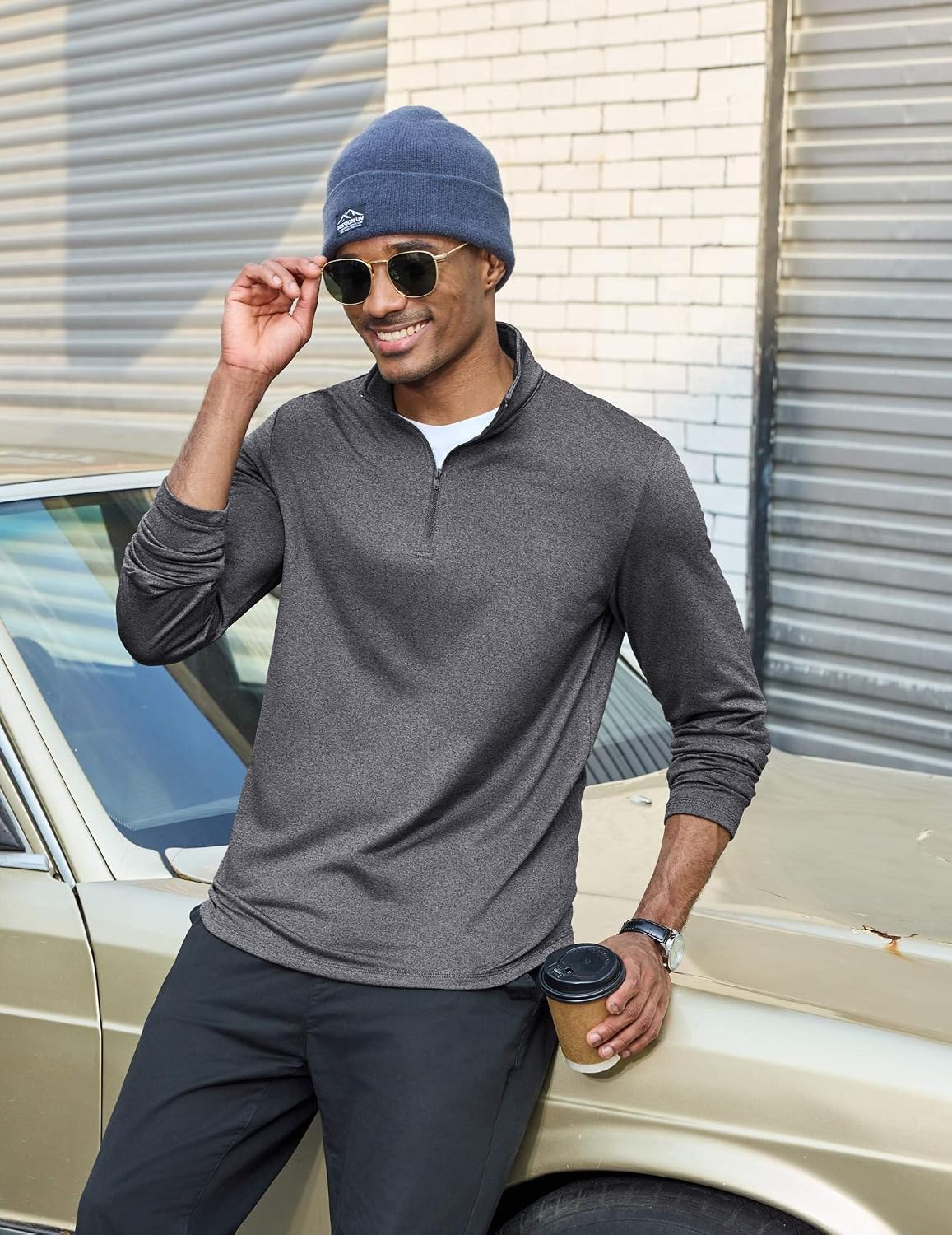 Detalle 2 de COOFANDY Men's Quarter-Zip Pullover