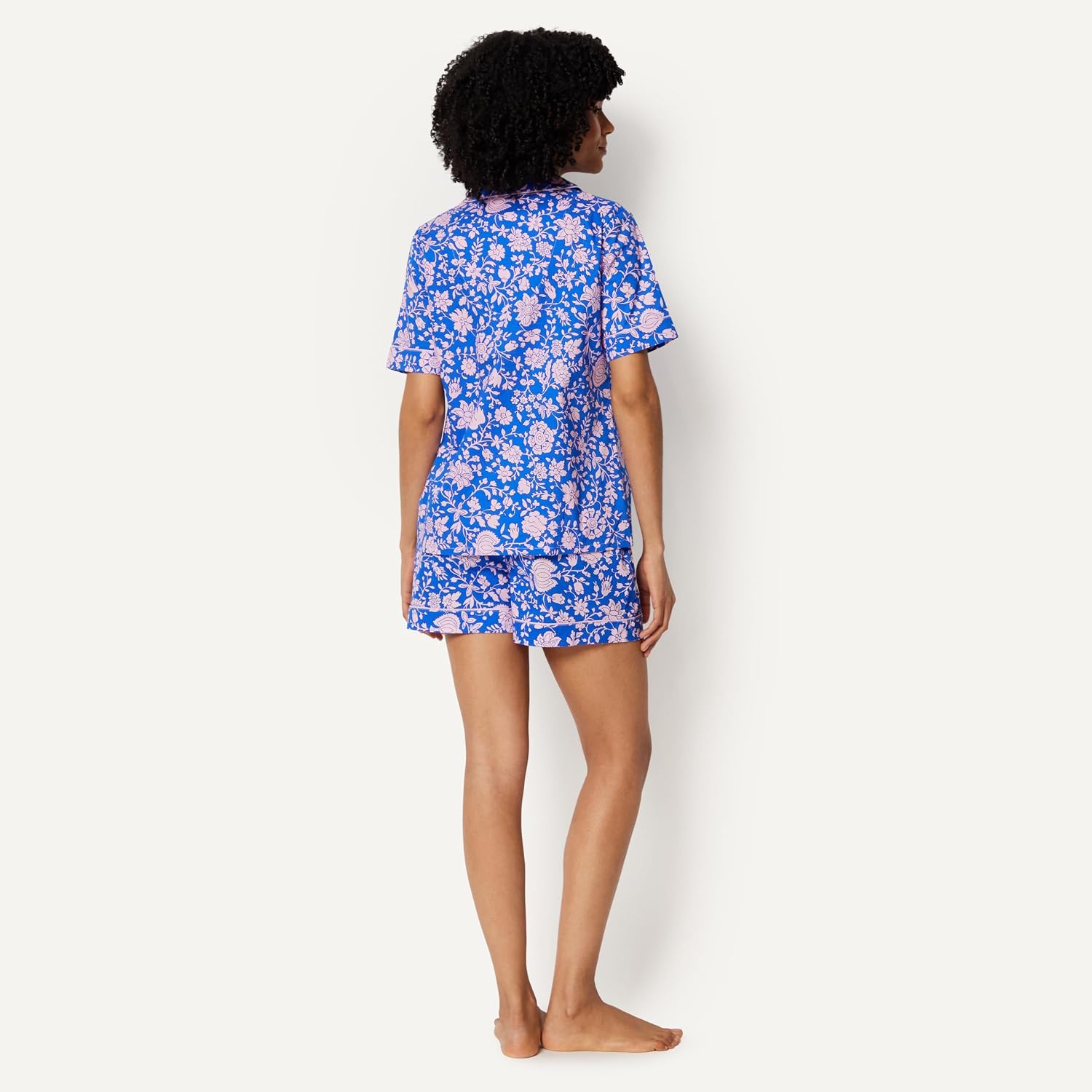 Detalle de Amazon Essentials Women's Cotton Stretch Poplin Pajama Set, Short Sleeve Button-Down with Shorts