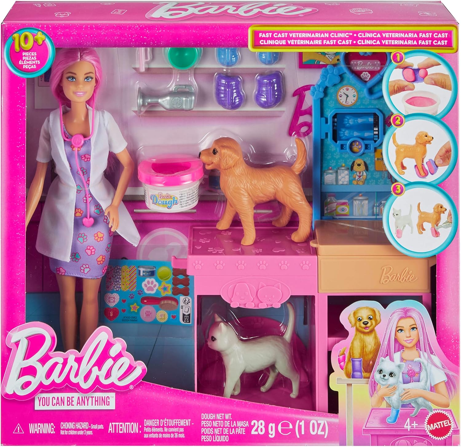 Detalle 2 de Barbie Gute Besserung Tierkrankenstation – Spielset mit rosafarbenen Haaren, Tierarzt-Möbeln und über 10 Zubehörteilen (JFX93)