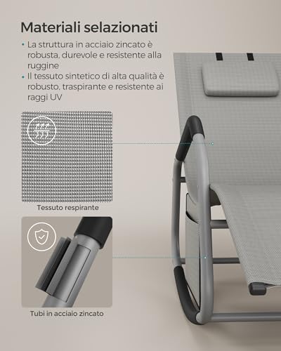 Thumbnail 4 de SONGMICS Sedia a Dondolo GCB230G01 — Grigio Tortora, sicurezza antiribaltamento, cuscino regolabile e tasca portaoggetti