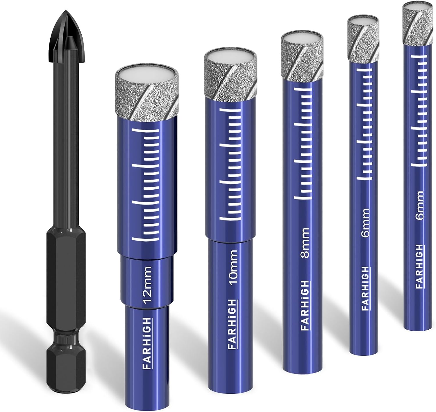 Farhigh Diamantbohrer Set 6-tlg.: Diamant- und Hartmetallbohrer für Keramik, Glas, Fliesen, Stein und mehr