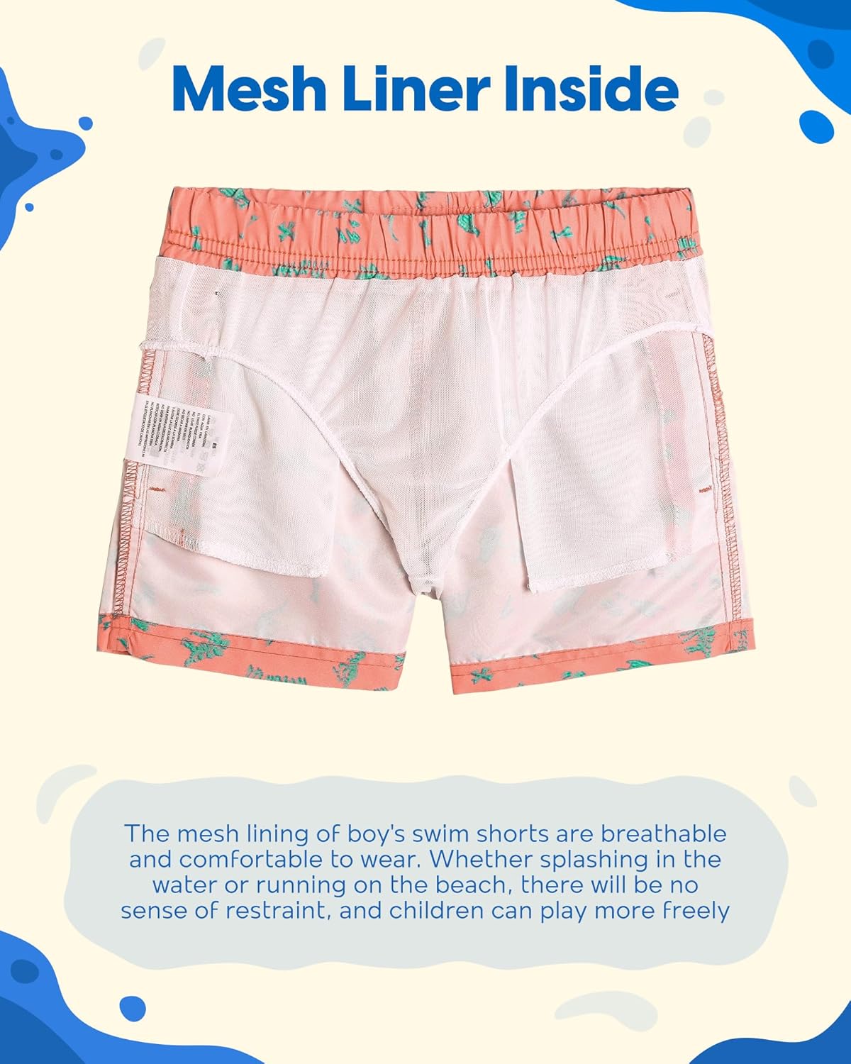 Detalle de MaaMgic Kleine Jungen Badeshorts Schnelltrocknend – Boardshorts mit Mesh-Futter, Taschen und verstellbarem Tunnelzug