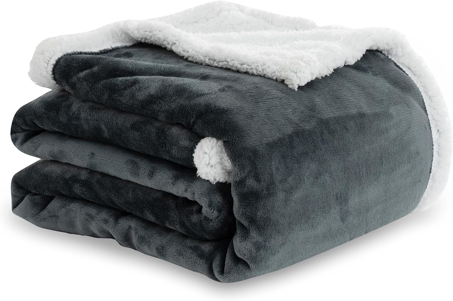 Detalle de Winthome Double-Layered Sherpa Fleece Throw Blanket – Ultra Soft, Warm and Breathable 130 x 170 cm (Grey)
