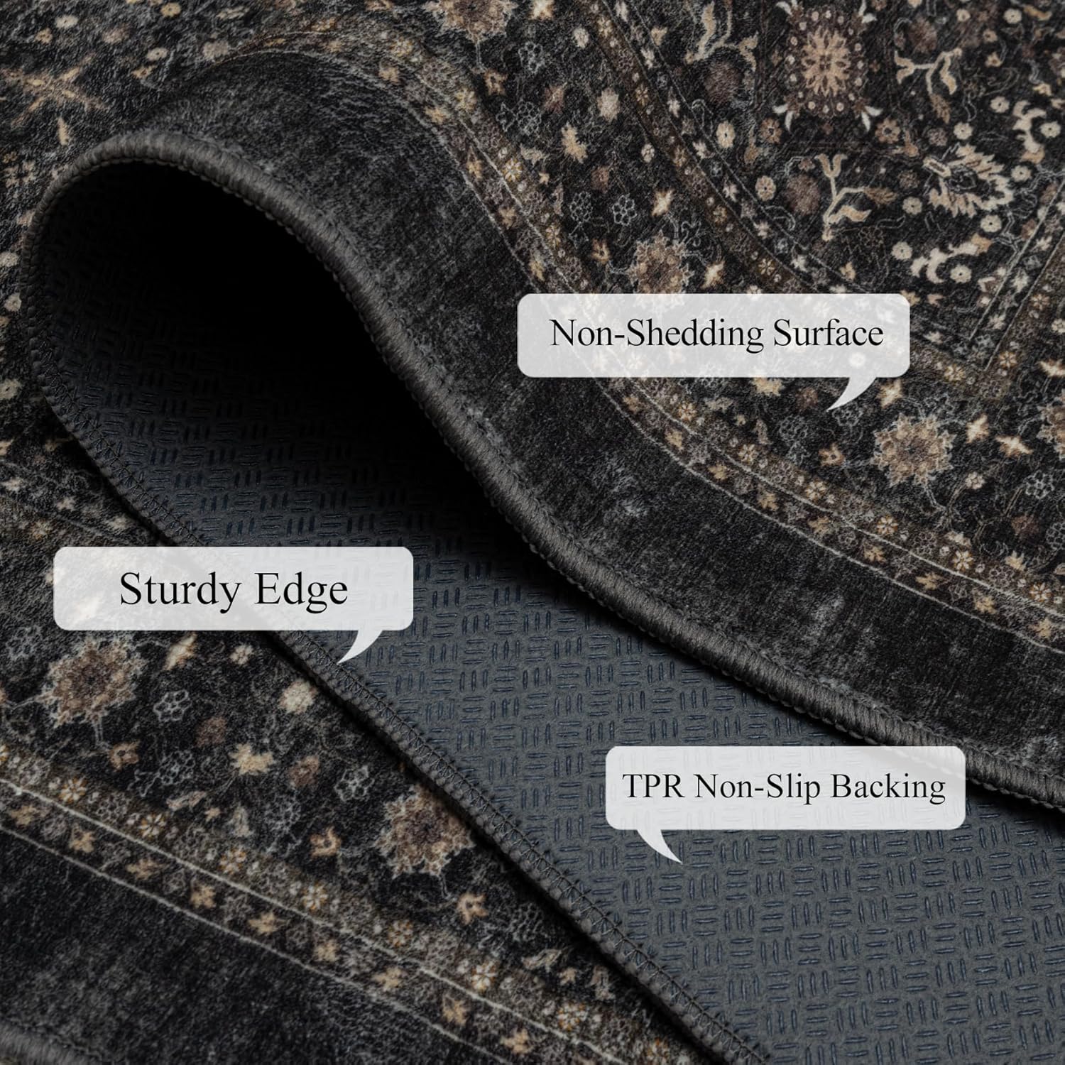 Thumbnail 3 de Ruaruarug 9'×12' Area Rug with Non-Slip Backing — Ultra-Soft, Machine Washable, Multi-Room Use (Black/Grey)