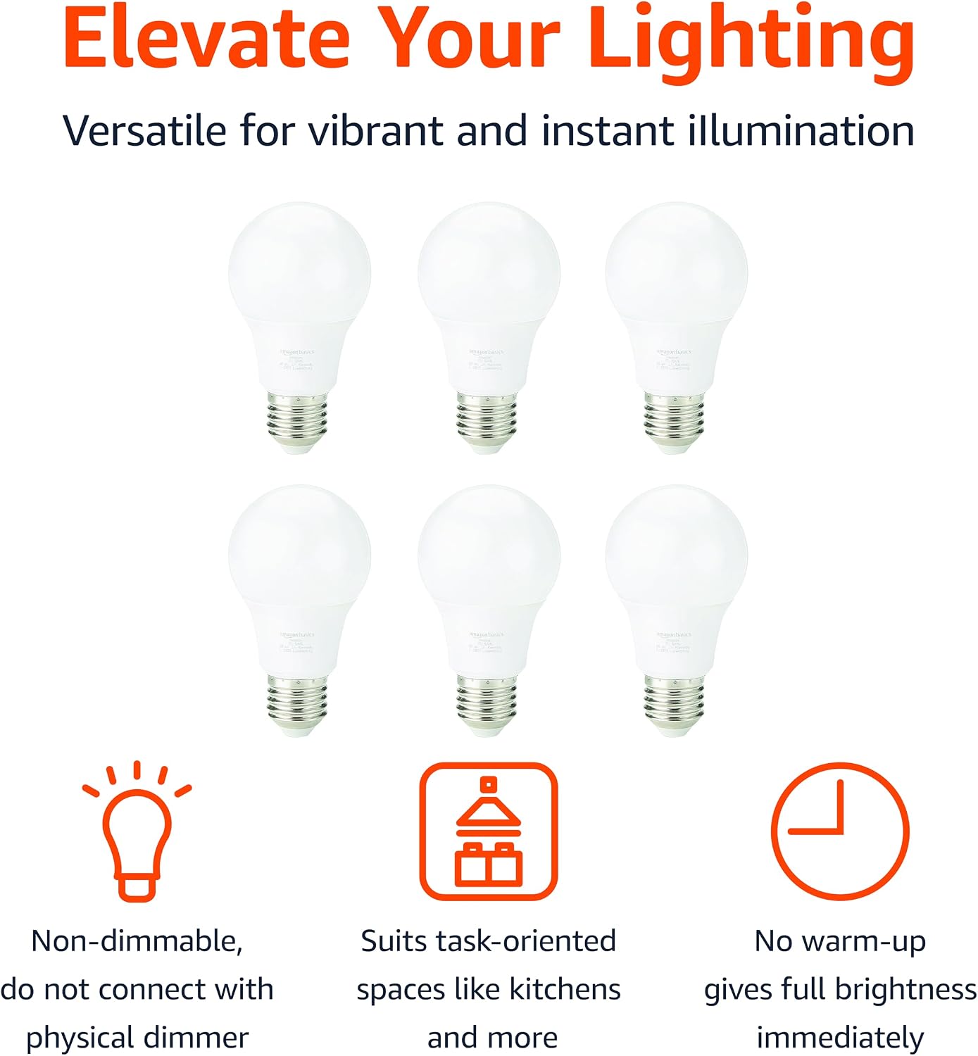 Detalle de Amazon Basics LED E27 8W Bulb (60W Equivalent) Warm White — 6 Pack