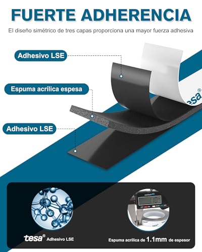 Detalle de EMITEVER Cinta Doble Cara Extrafuerte 6703-5,5m x 20mm – Adhesiva de espuma acrílica para superficies lisas