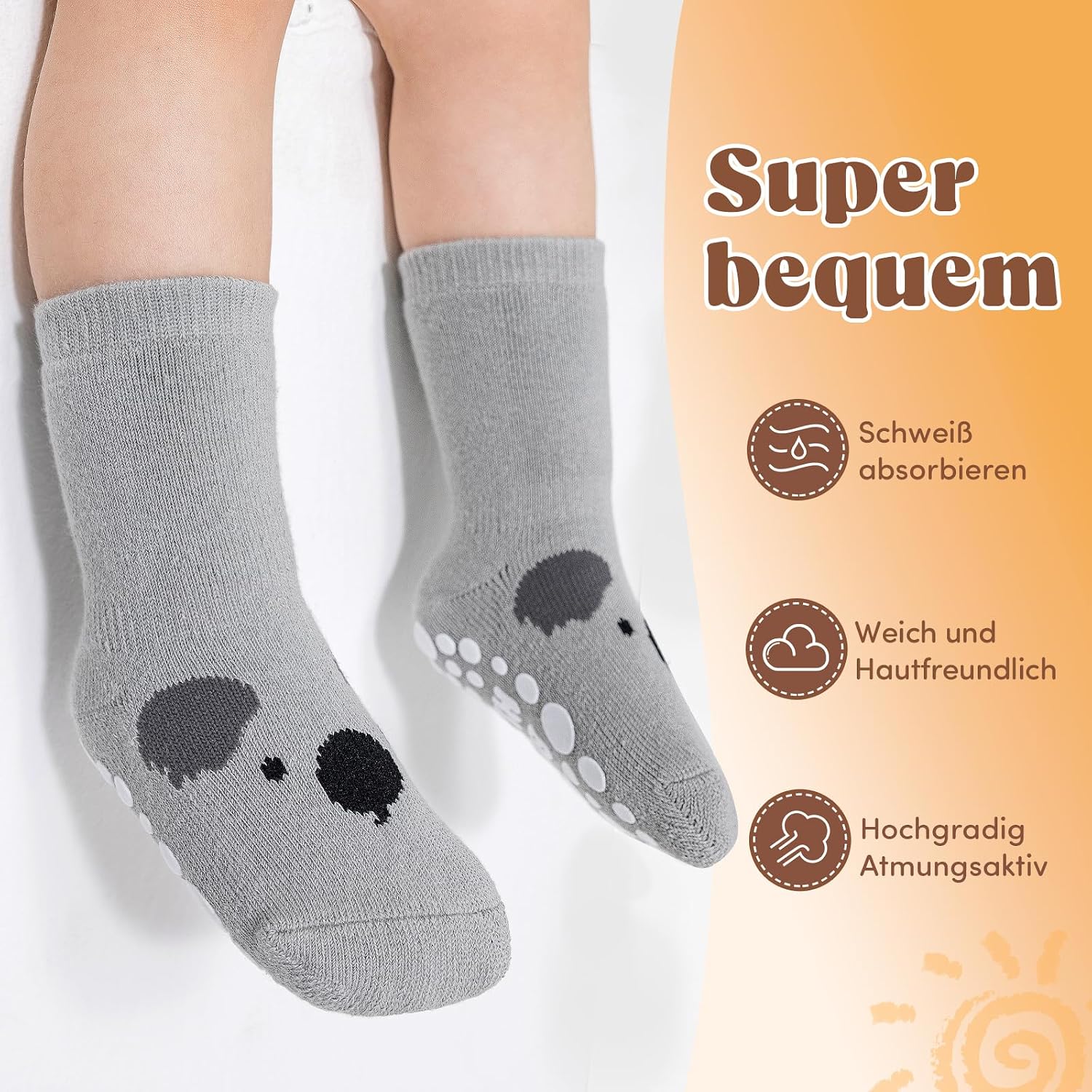 Thumbnail 2 de SockWaddles Stoppersocken Kinder & Baby – 5 Paar ABS Antirutschsocken aus Baumwolle (Jungen & Mädchen Crew)