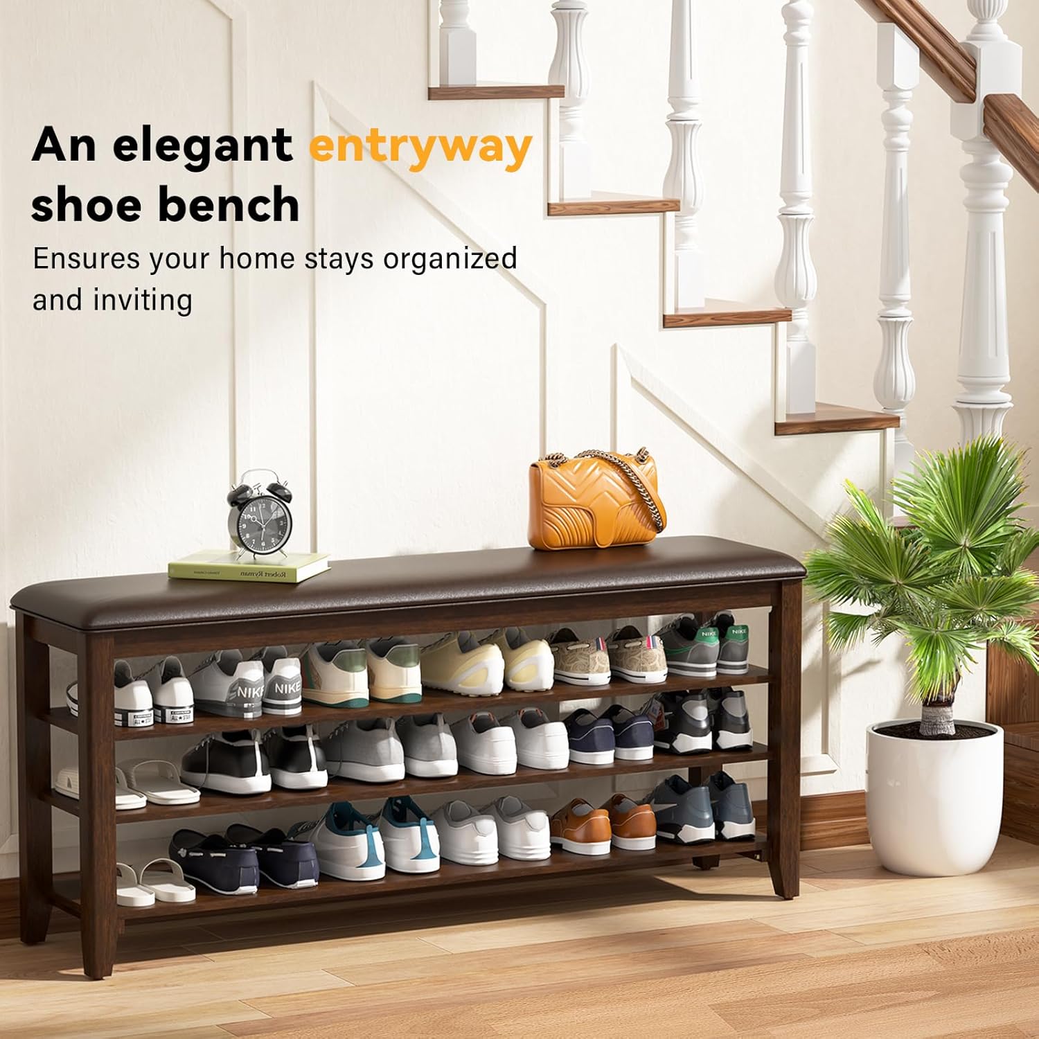 Thumbnail 6 de Entryway Shoe Storage Bench with Leather Cushion