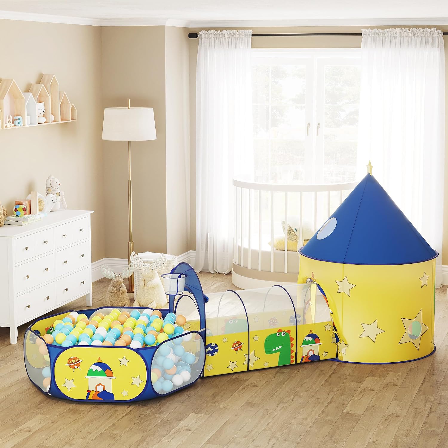 Thumbnail 1 de SONGMICS 3-in-1 Kids Play Tent, Tunnel & Ball Pit (Rocket Theme) for Indoor/Outdoor Play