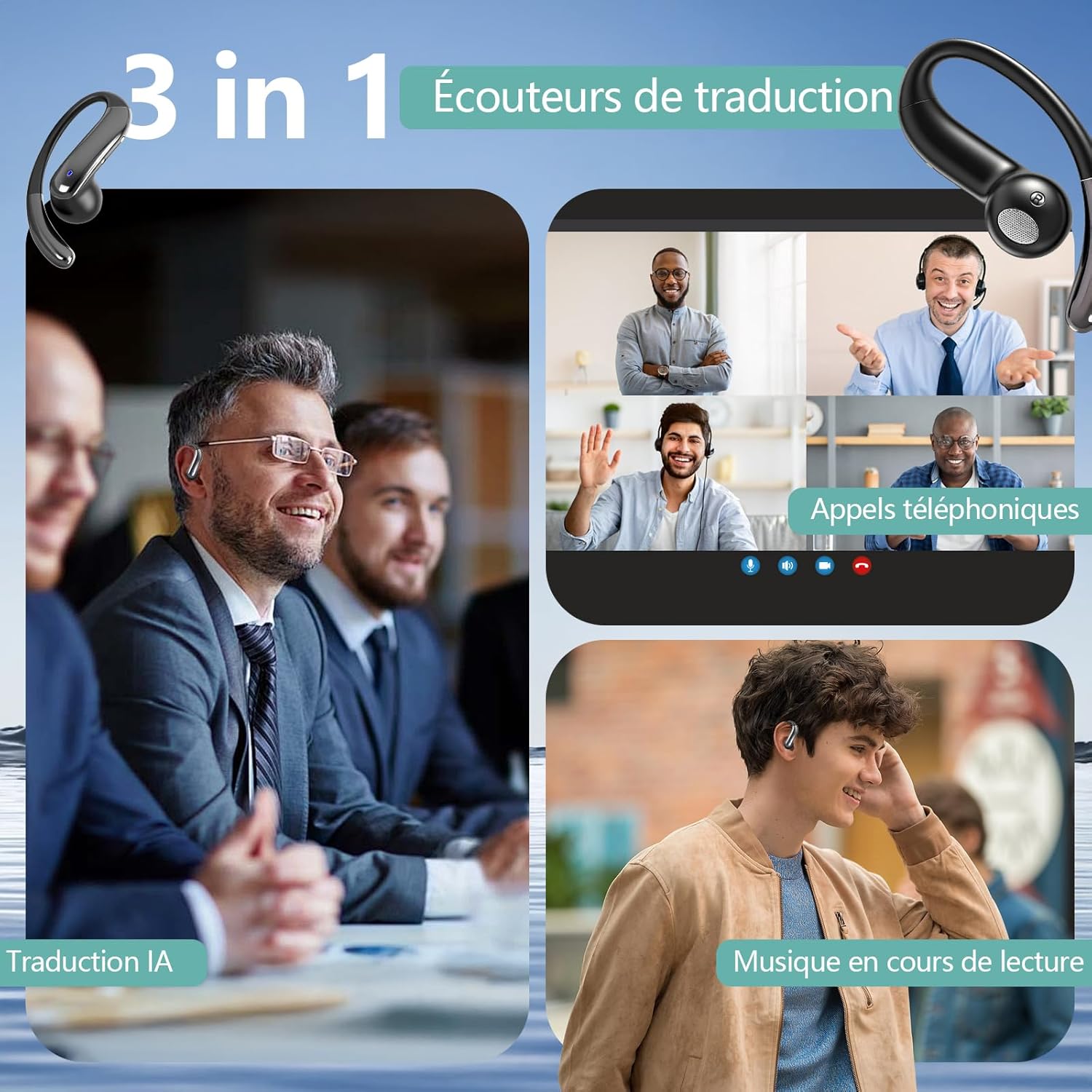 Thumbnail 5 de AI Instant Translator Casque 164 Langues — Écouteurs ouverts 4 en 1 pour musique, traduction et voyage