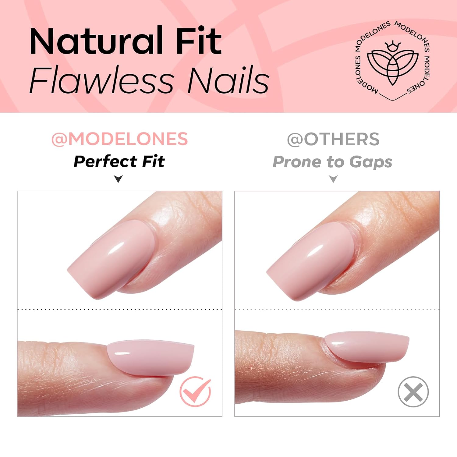 Detalle de Modelones Baby Pink Press on Nails: 32-Piece Summer Short Square Reusable Nail Kit