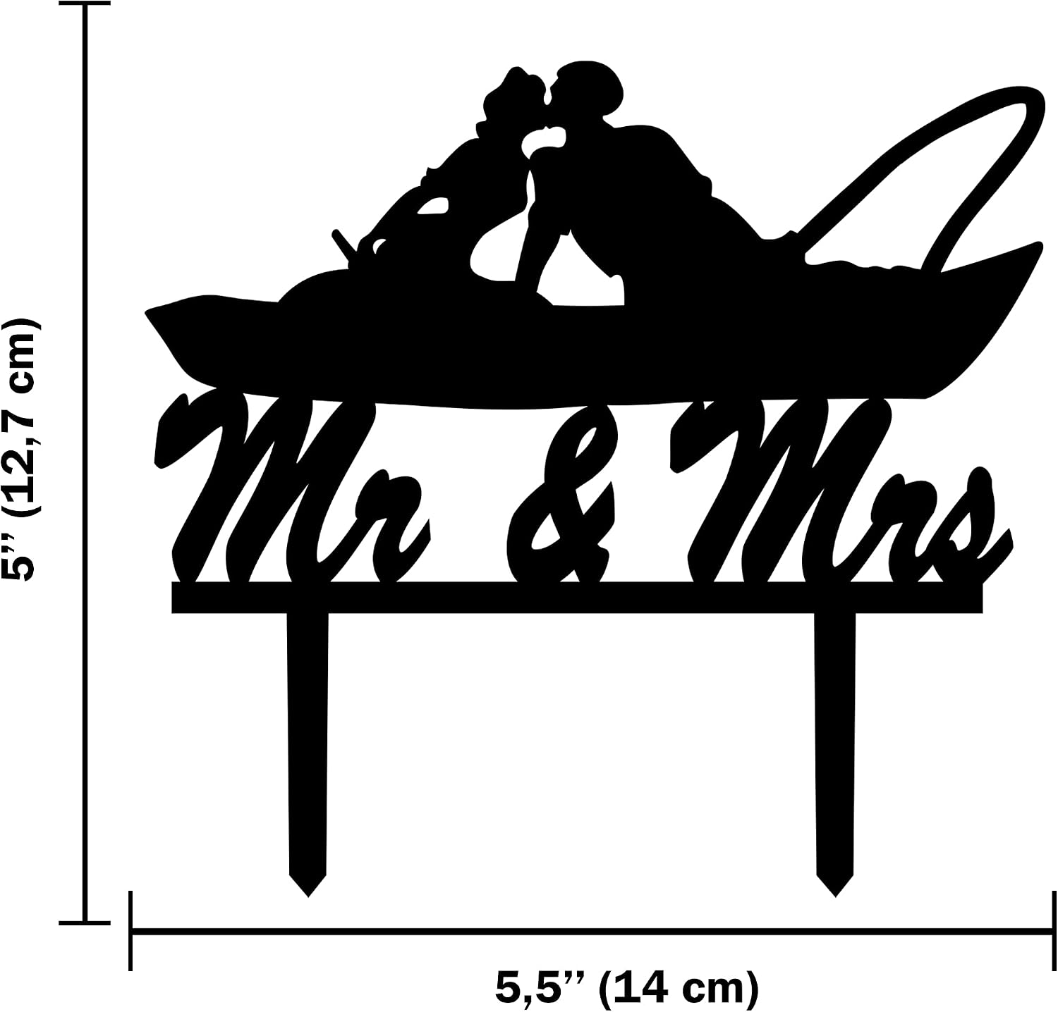 Detalle de CARISPIBET Wedding Cake Topper: Groom and Bride Kiss on a Fishing Boat – Mr. & Mrs.