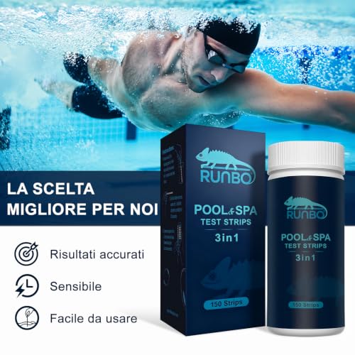 Thumbnail 3 de RUNBO 3 in 1 Strisce Reattive per Piscina e Spa – 150 Strisce per Test di pH, Alcalinità Totale e Cloro