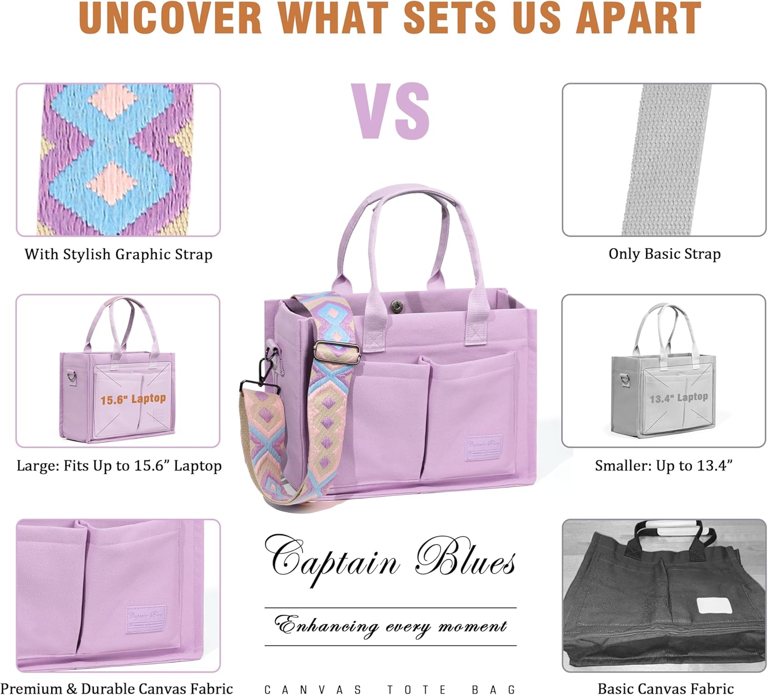 Thumbnail 5 de Captain Blues Canvas Tasche Damen – große Tote Bag mit Fächern für Uni, Schule & Arbeit