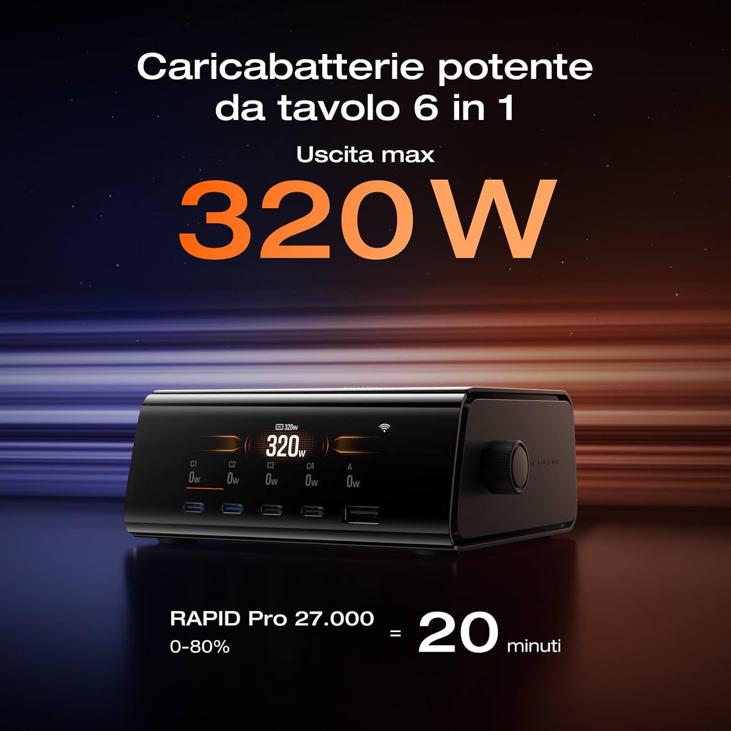 Detalle de EF ECOFLOW Caricabatterie da tavolo EcoFlow RAPID Pro 320 W, 5 porte + power bank, GaN