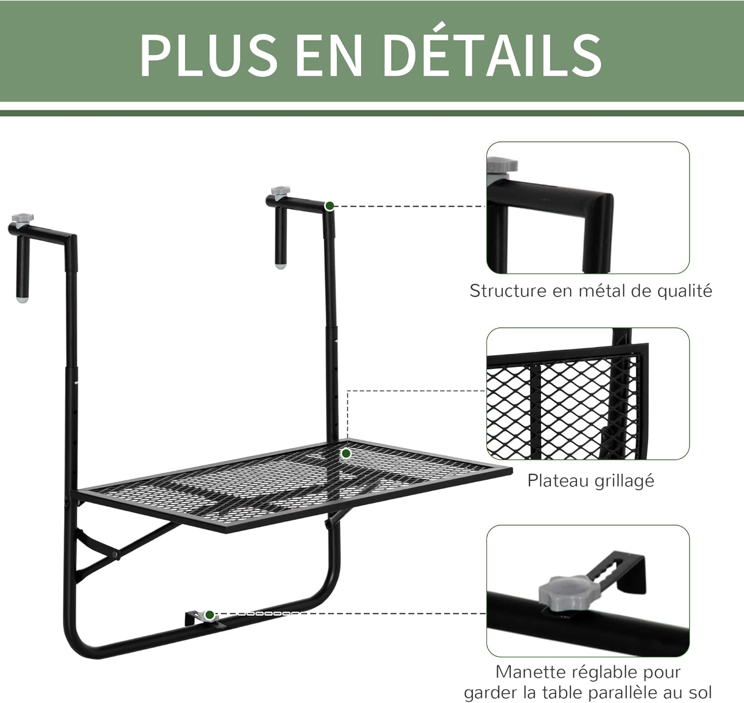 Thumbnail 5 de Outsunny Table de Balcon Suspendue