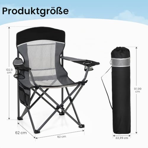 Detalle 2 de HIGH POINT SPORTS Campingstuhl Faltbar Angelstuhl Mesh-Rücken Klappstuhl – 160 kg belastbar