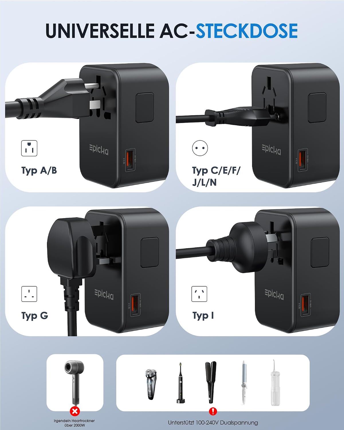 Thumbnail 5 de EPICKA Reiseadapter Weltweit TA-105 Max