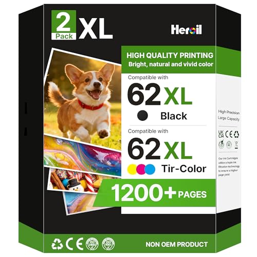Detalle de Heroil 62XL Nero e Colore – Cartucce d'inchiostro HP 62XL compatibili (2-Pack) per Envy e OfficeJet