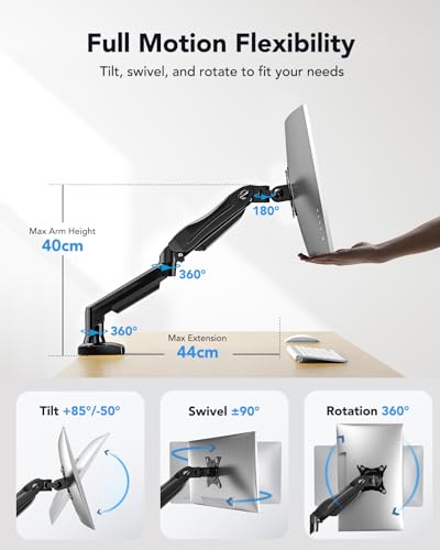 Detalle 2 de HUANUO Soporte Monitor Escritorio para 13–32 pulgadas con Brazo Ergonómico, C‑Clamp o Grommet, 360° de Rotación y Altura Ajustable