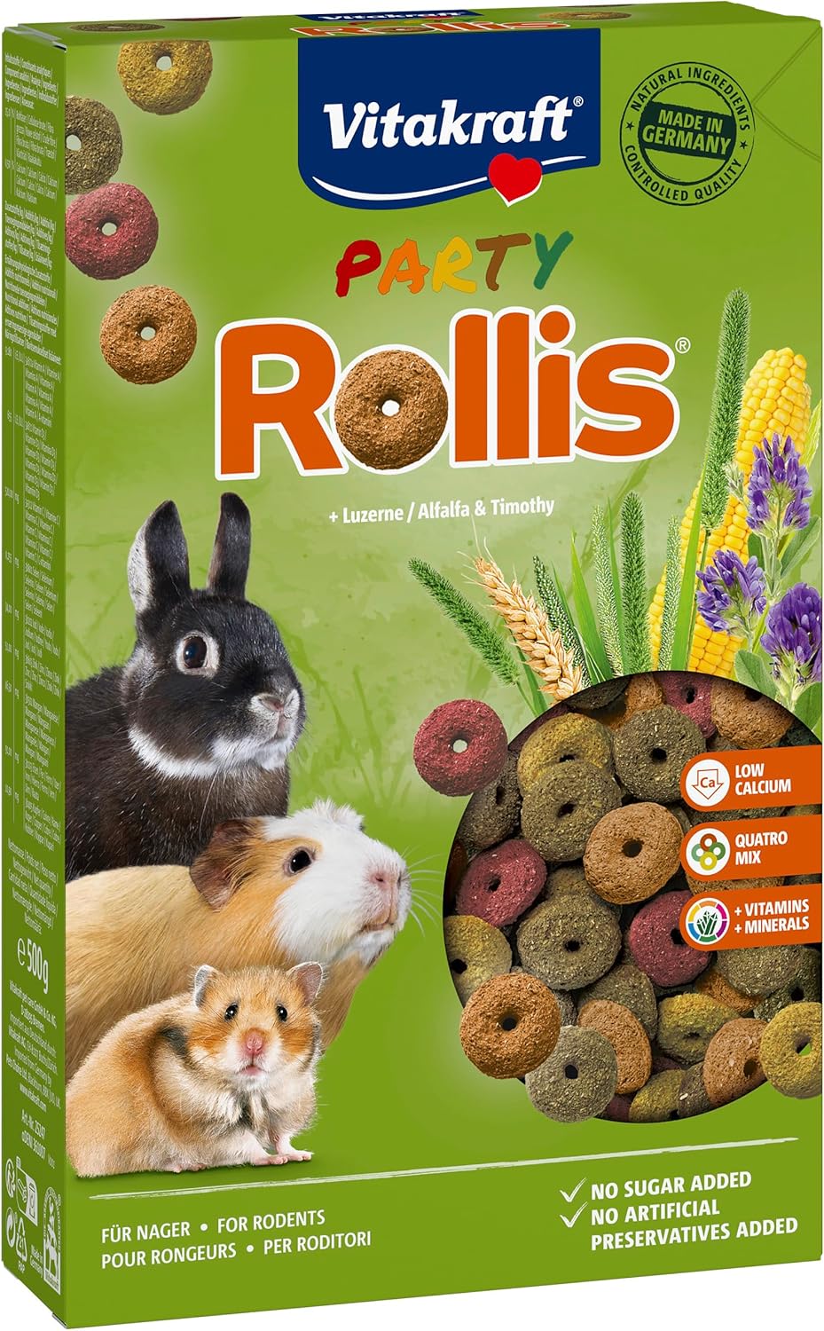 Detalle 2 de Vitakraft Rollis: anelli croccanti per roditori — snack equilibrato con erba medica (7x500 g)