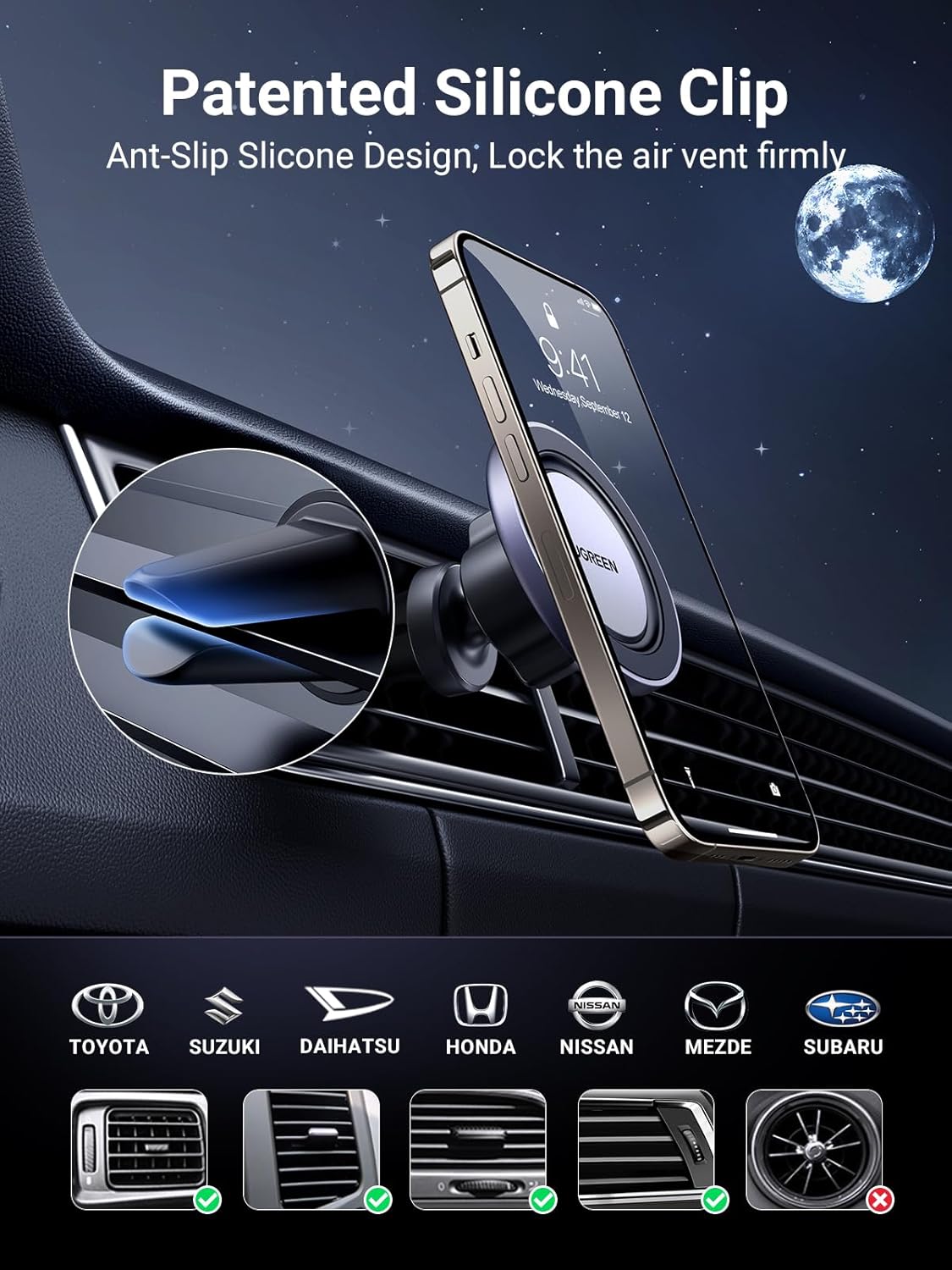 Detalle 2 de UGREEN Magnetic Car Phone Mount 12N for MagSafe
