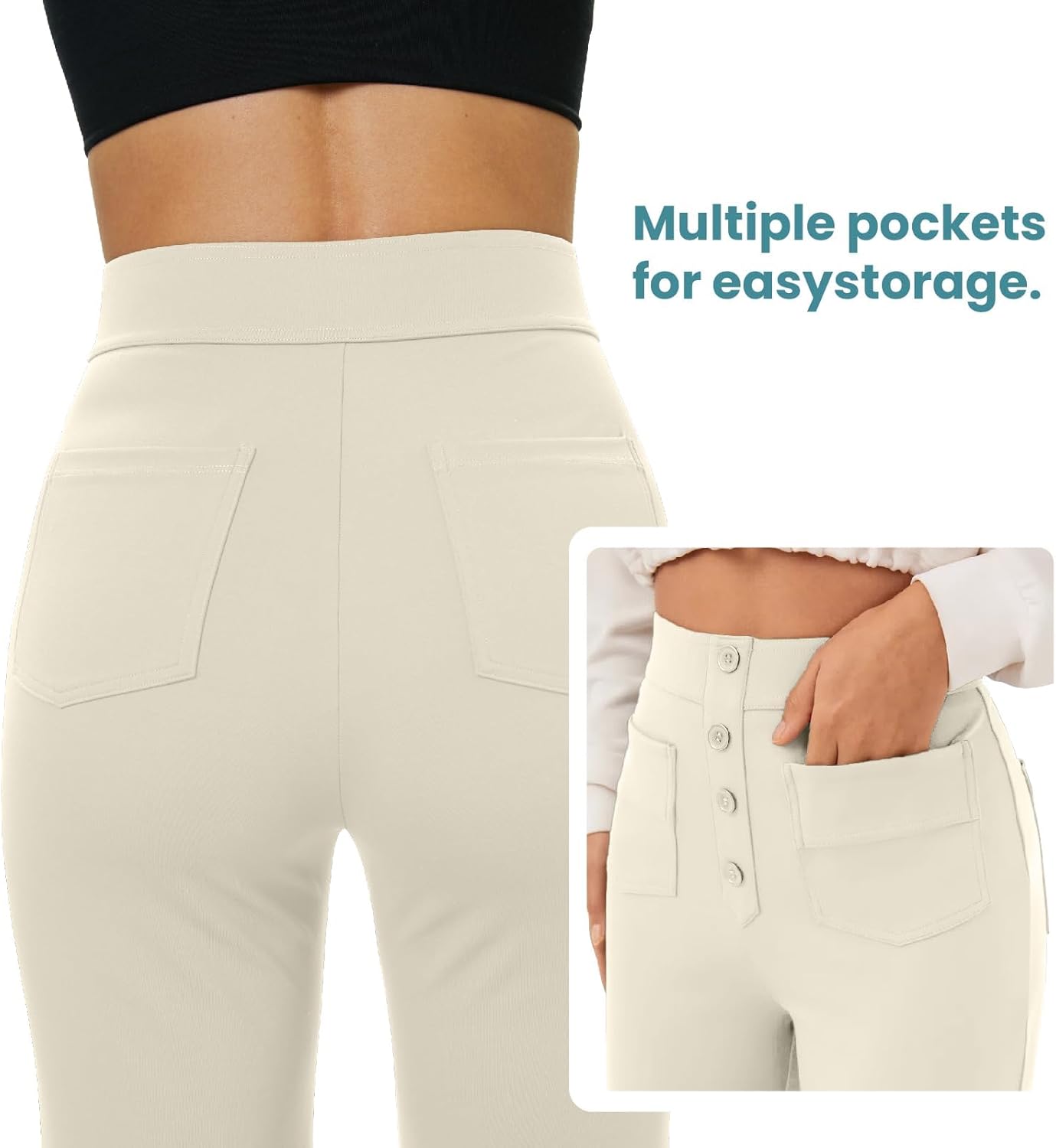 Thumbnail 3 de Glacspyg Yoga Pantalons Femmes Taille Haute — Pantalon Décontracté à Poches et Bouton (Droite) 80% Polyester