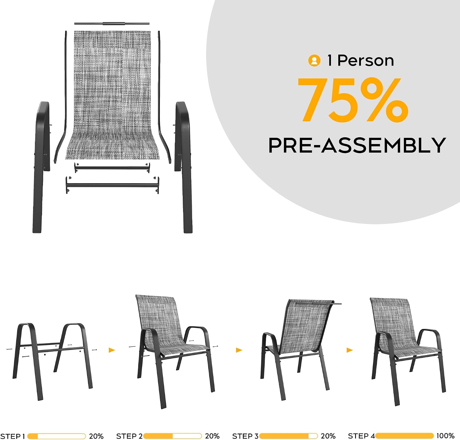 Detalle de Vimstora Stacking Chair Set of 4, Textilene Patio Dining Chairs