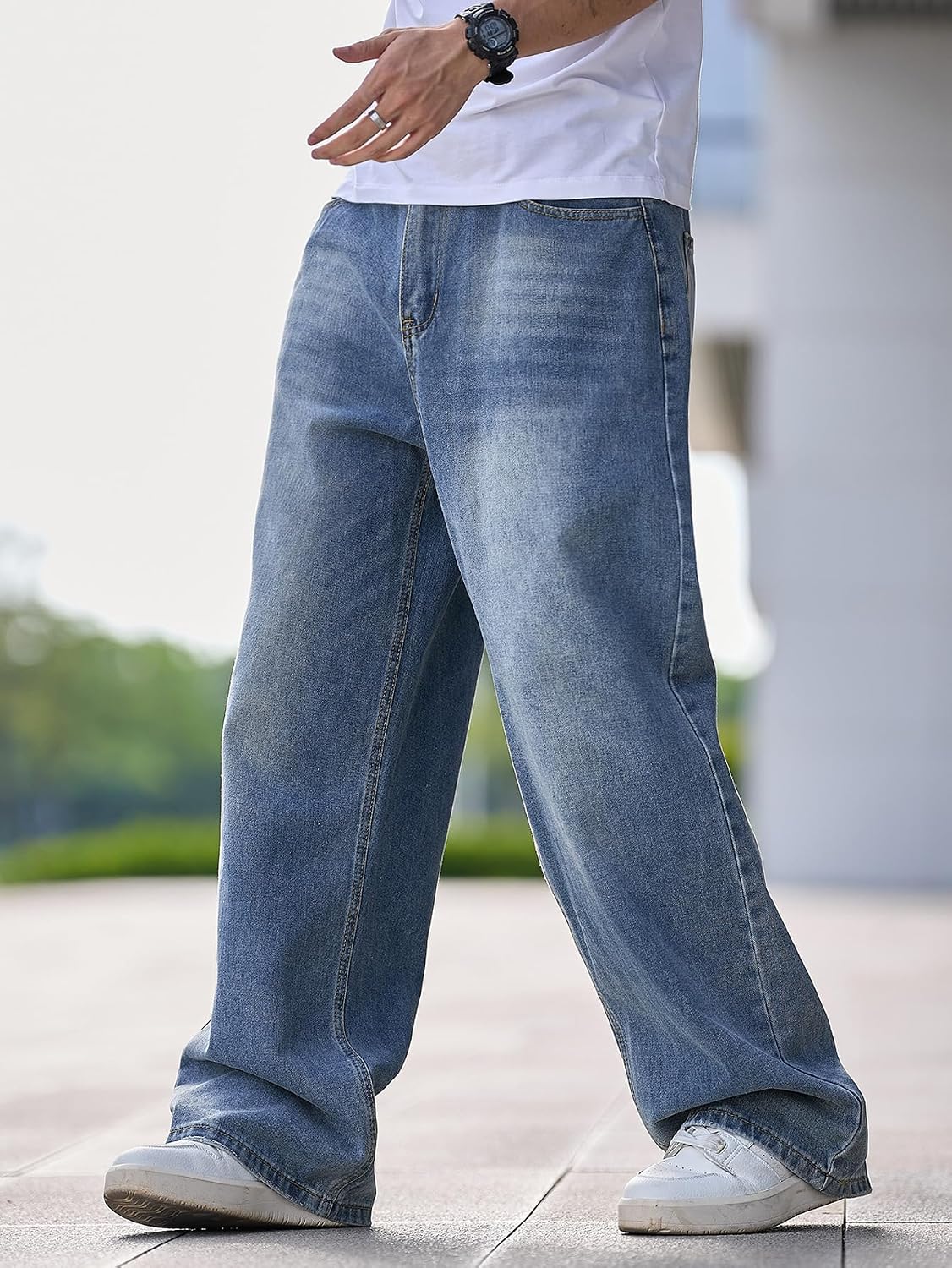 Detalle de Zewool Herren Baggy Hip Hop Jeans – Weite Beinform Streetwear, Lässige Passform