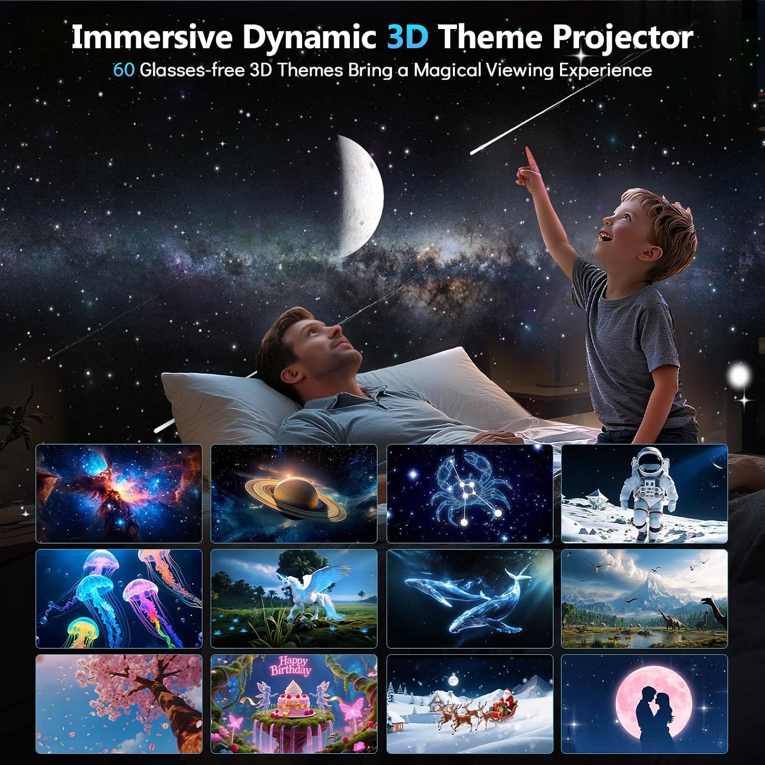Thumbnail 1 de Rossetta 3D Galaxy Projector with 60 Scenes, Bluetooth Speaker and Timer