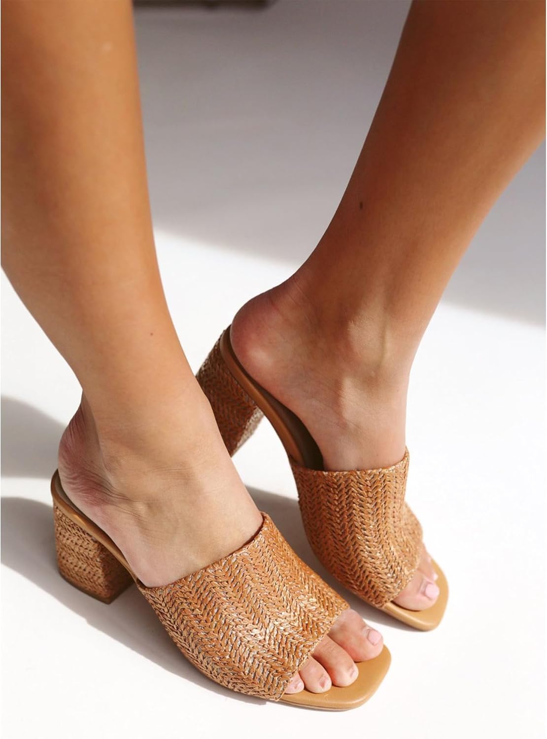Thumbnail 1 de Ancomafio heeled raffia sandals for women—chunky block-heel square-toe slip-on mules