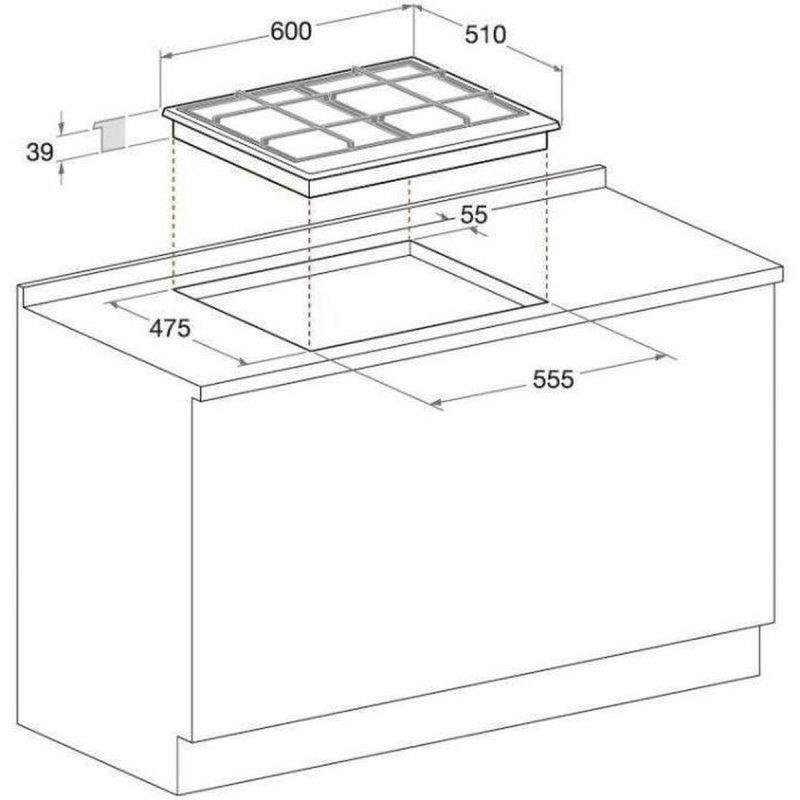 Detalle 2 de Hotpoint PCN 641 T/IX/HA – Placa de cocción a gas empotrable de 60 cm, 4 fuegos