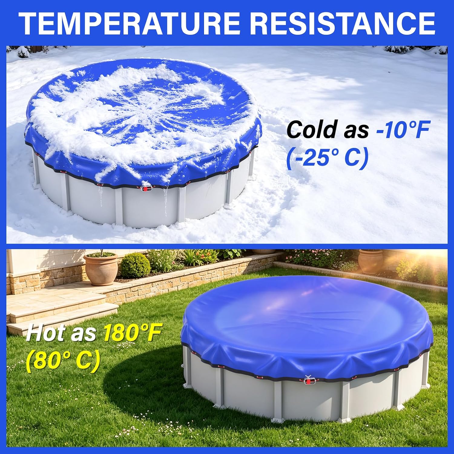 Detalle de TIXANF T-PC-28 24-Foot Round Winter Pool Cover, Blue, with Winch and Cable