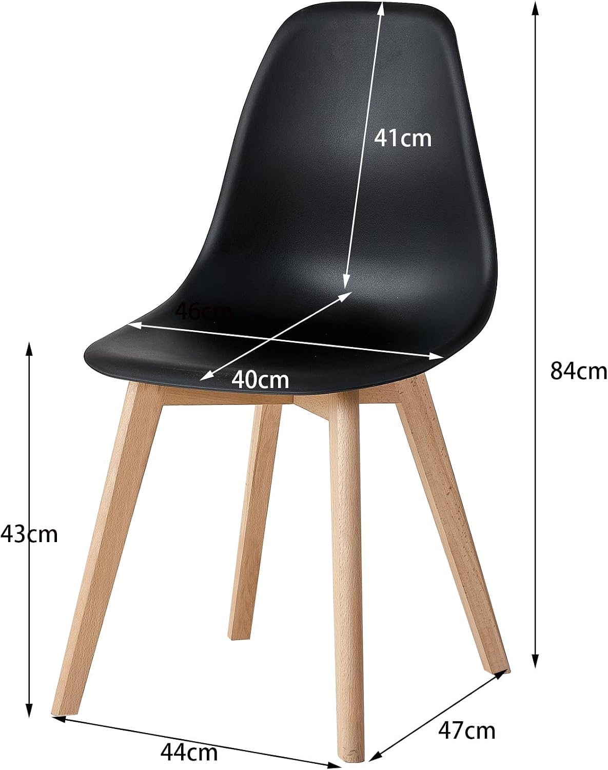 Detalle de BenyLed set van 4 eetkamerstoelen met zwarte PP-zitting en beukenhouten poten