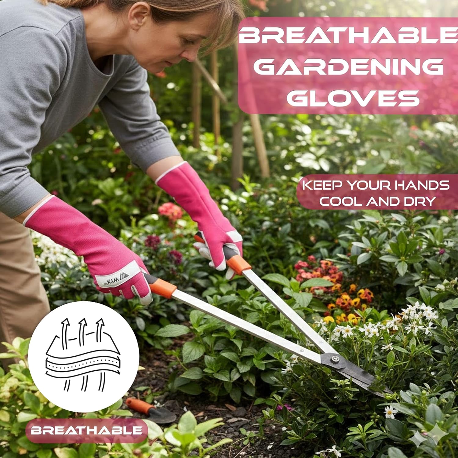 Thumbnail 4 de WFX Long Gardening Gloves – Leather Goatskin, Thorn-Proof, Forearm Protection (Small, Pink)