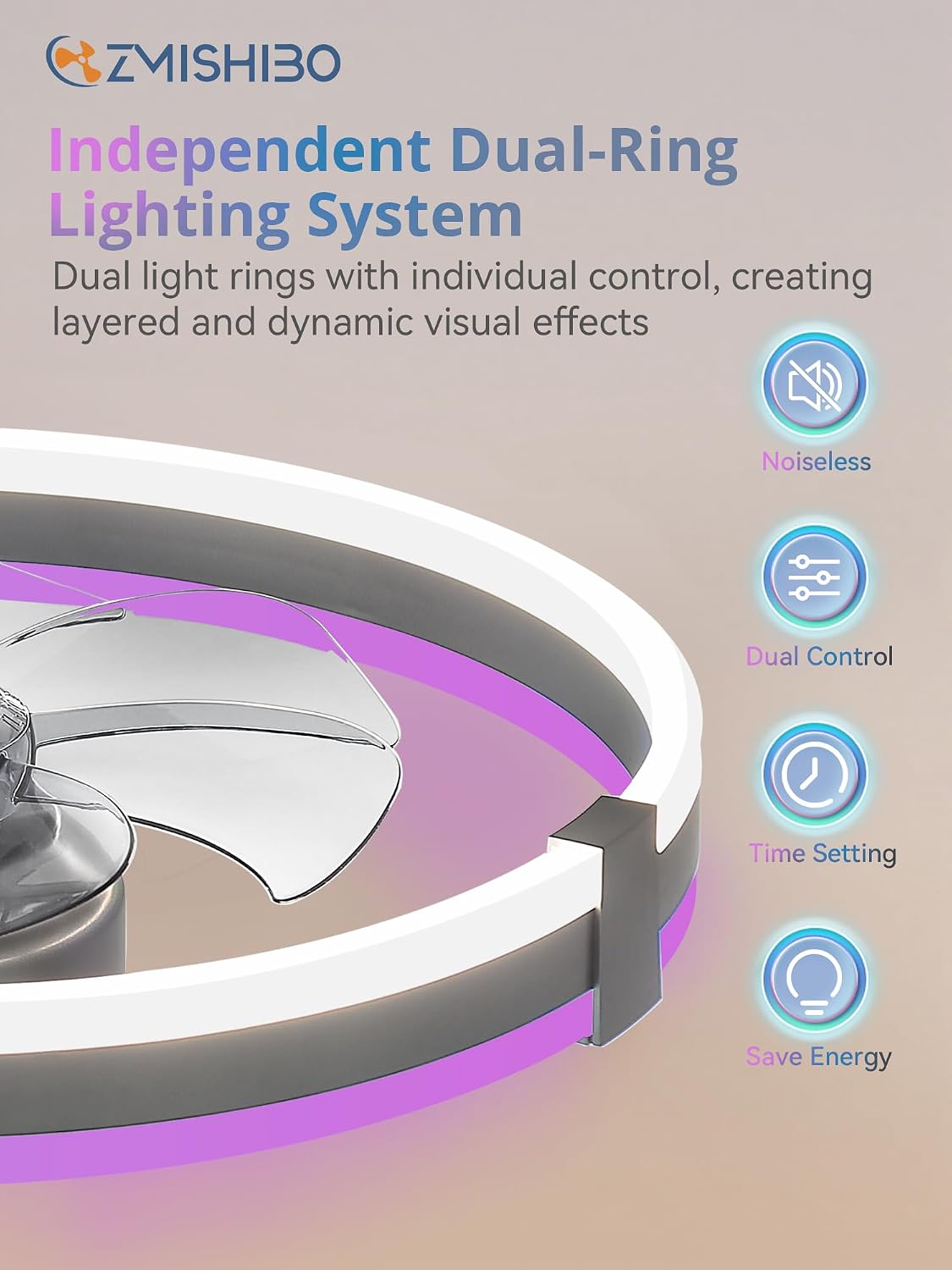 Thumbnail 6 de ZMISHIBO 20-Inch Low-Profile Ceiling Fan with RGB Lights and Remote