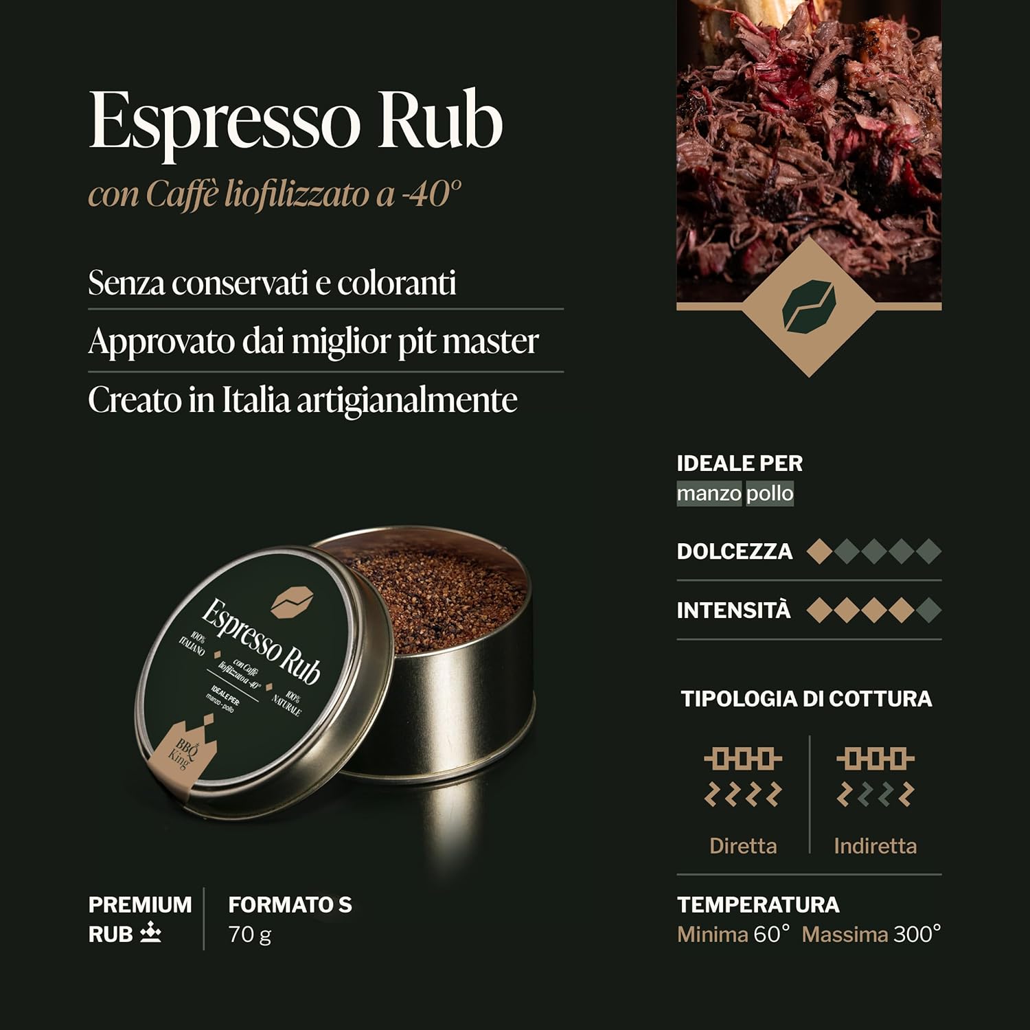 Thumbnail 3 de BBQ KING Espresso Rub 70 g – Dry Rub per manzo con caffè liofilizzato e aglio nero DOP