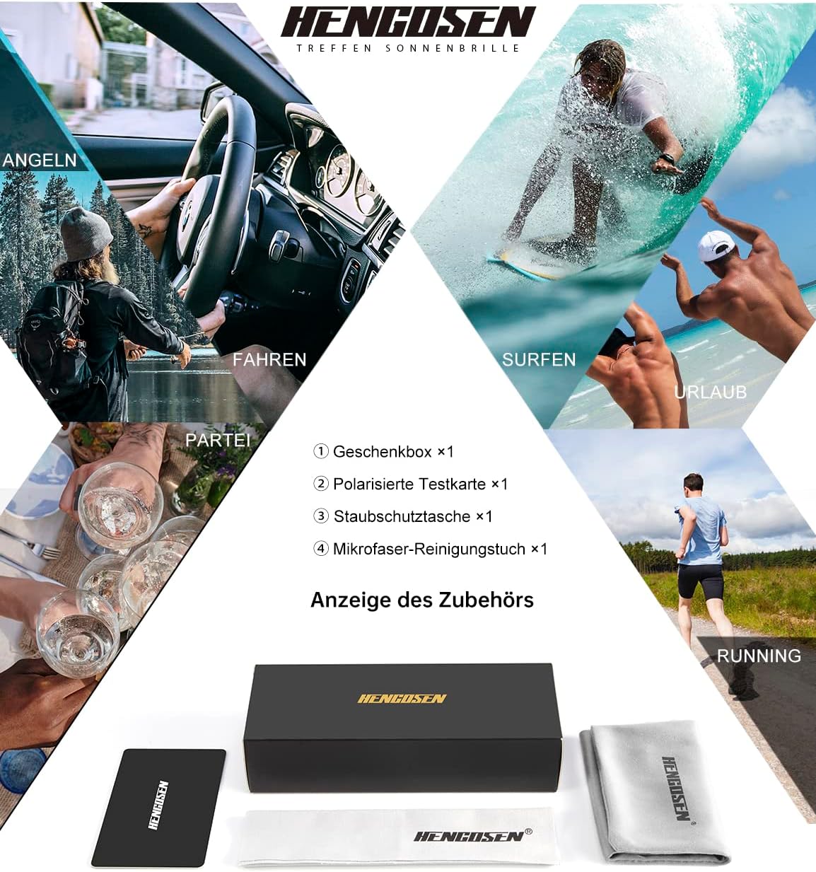 Thumbnail 6 de HENGOSEN Sonnenbrille Quadrat Polarisierte UV-Schutz – Herren & Damen, leichtes Kunststoffrahmen-Design