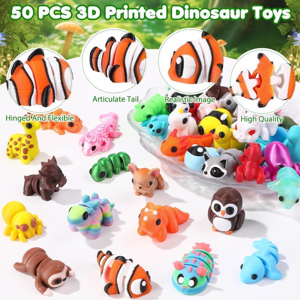 Detalle de XIMISHOP 50Pcs 3D Printed Mini Animals – Flexible, Movable and Colourful Desk Toys