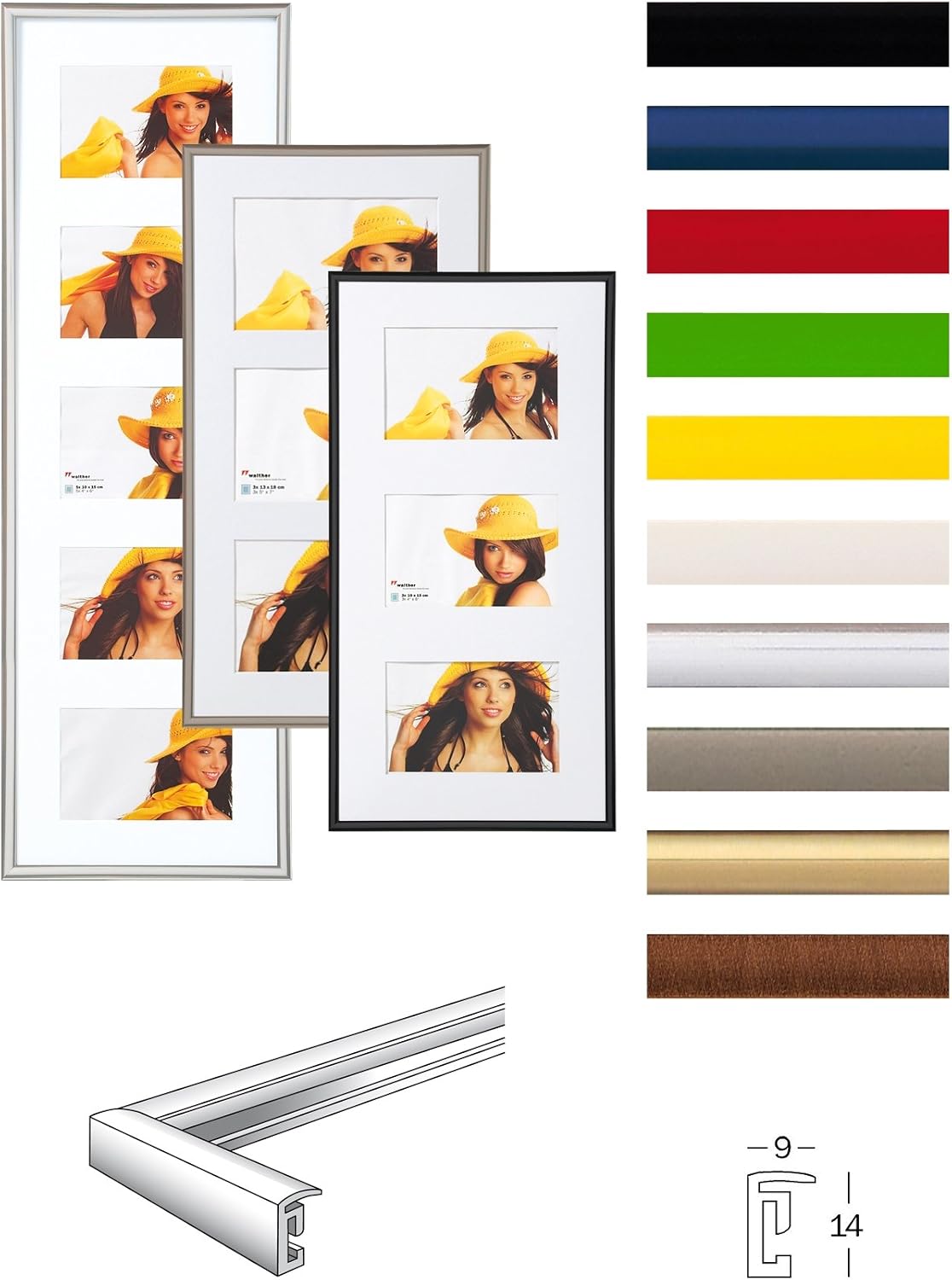 Detalle de Walther Design Cadre Photo Acier 3X 15x20 cm – Galerie avec Passe-Partout
