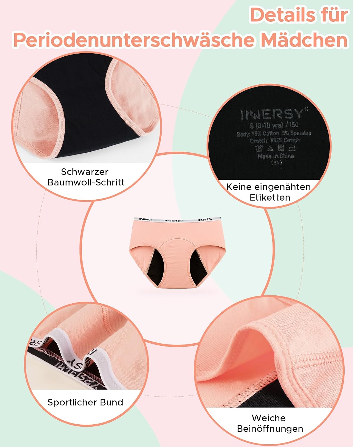 Thumbnail 2 de INNERSY Menstruationsunterwäsche für Mädchen (Baumwolle) im 3er-Pack – Perioden-Slips für 8–16 Jahre