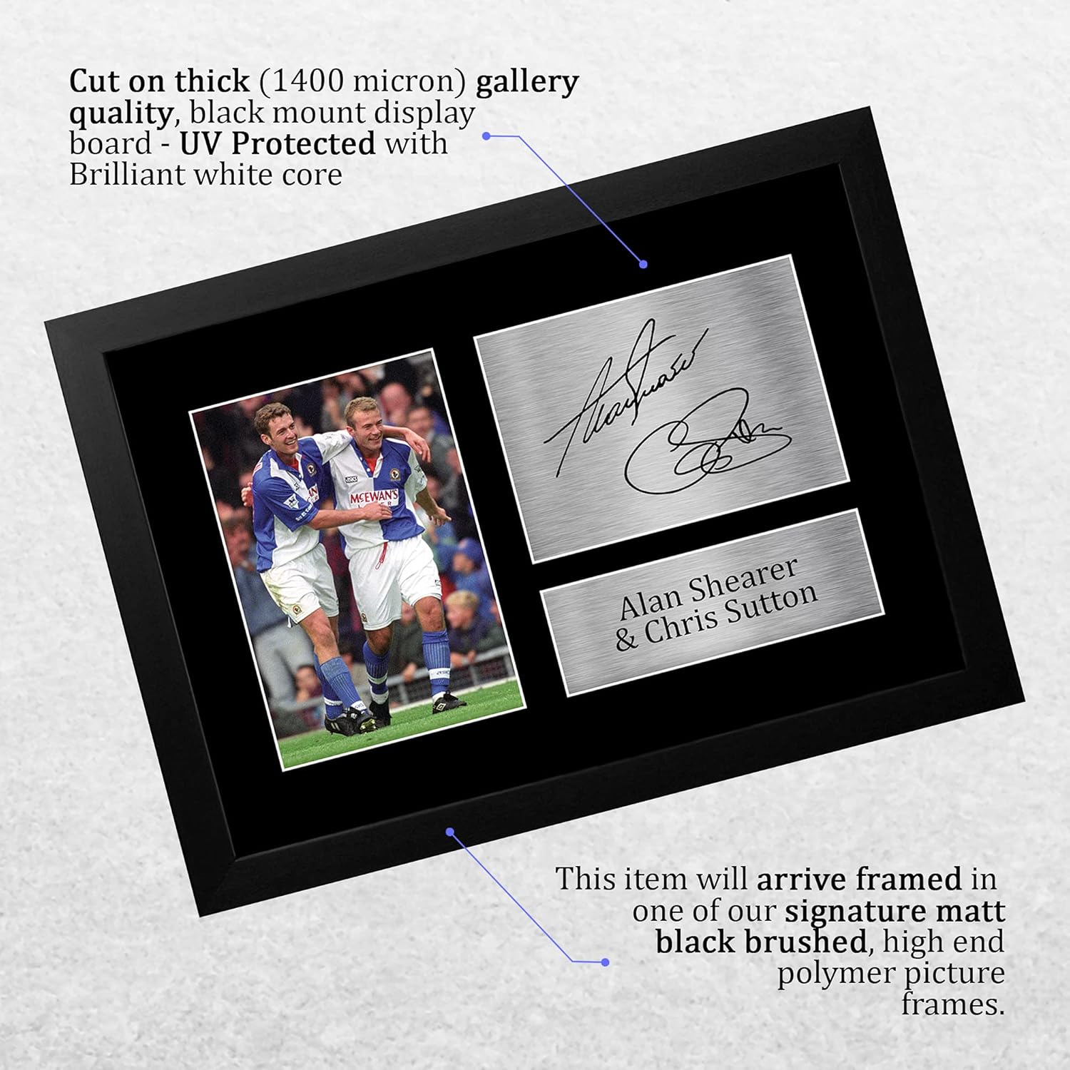 Thumbnail 2 de HWC Trading A4 FR Alan Shearer & Chris Sutton framed signed-style photo (Black frame) for Blackburn Rovers fans