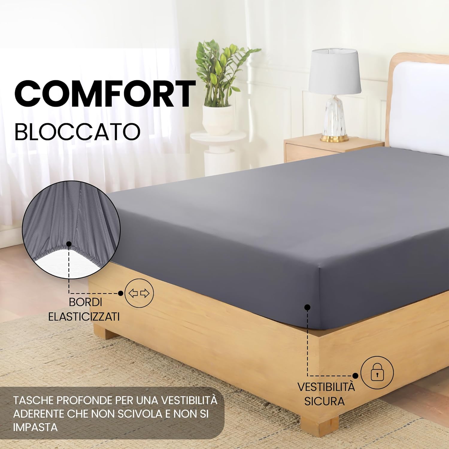 Detalle de Utopia Bedding Lenzuolo con Angoli Due Piazze Matrimoniale 180x200cm Grigio – Microfibra Spazzolata