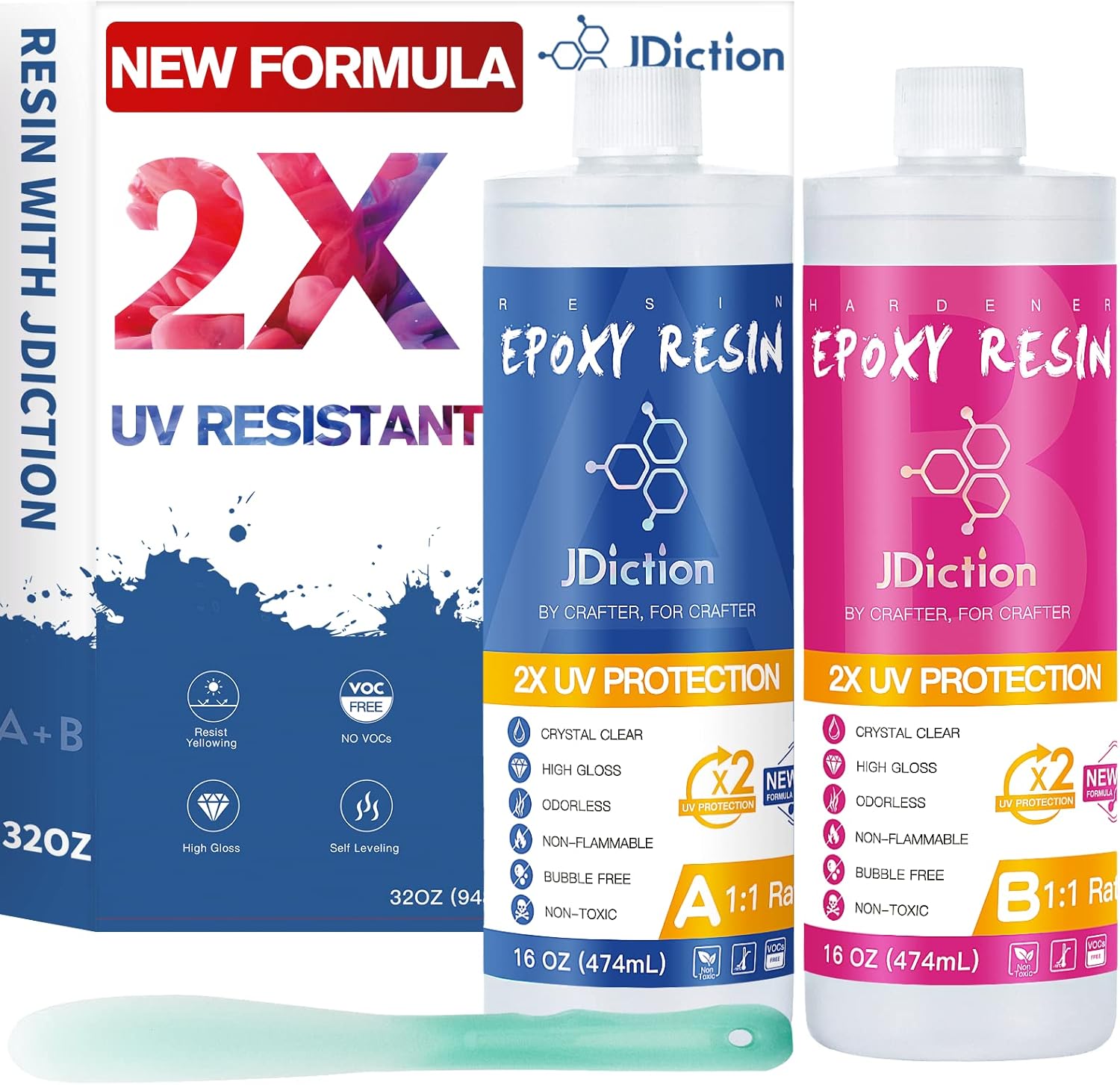JDiction Epoxy Resin 948ml/32oz UV Resistant Crystal Clear Kit (2x bottles)