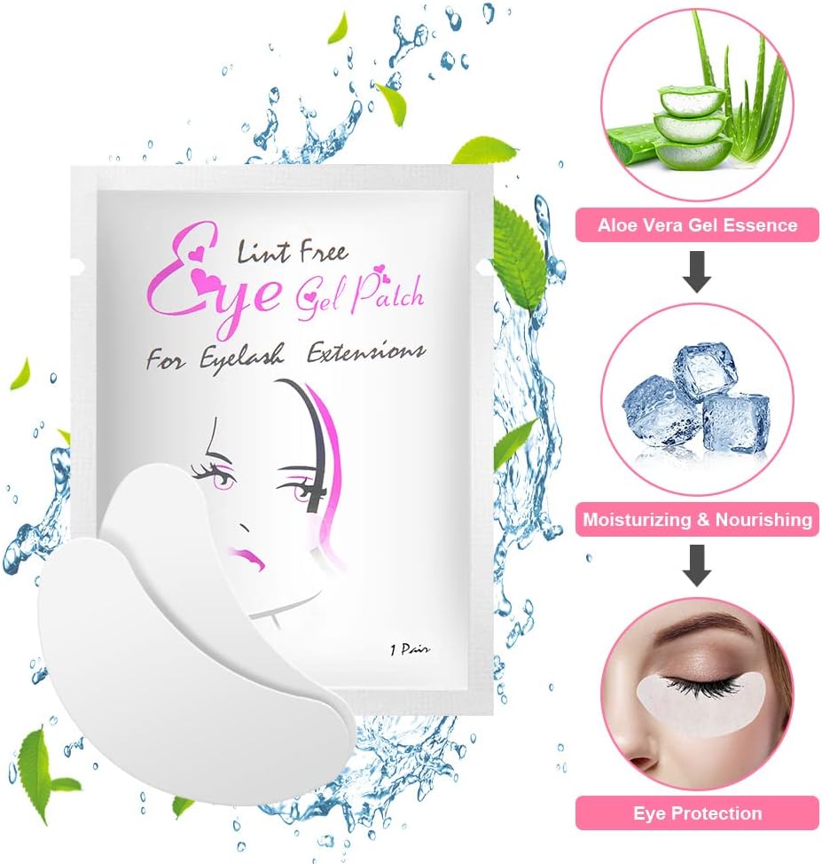 Detalle de URAQT Patch Occhi Extension: 50 paia di gel eye pads con 10 scovolini per ciglia finte