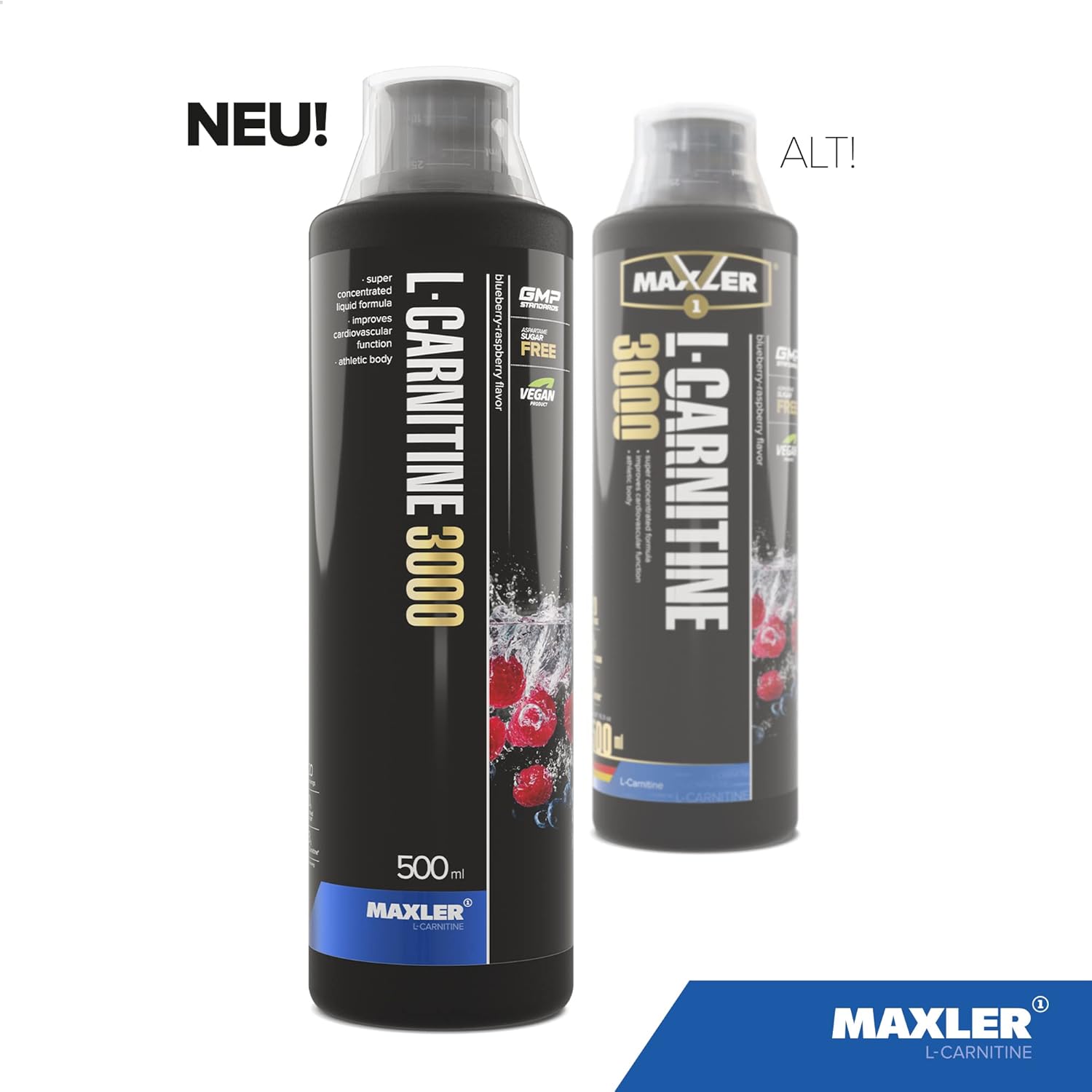 Detalle de Maxler L-Carnitine 3000 (500 ml) Myrtille et Framboise — Gestion du poids et performance sportive