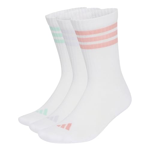 Detalle de adidas 3Stripes Cushioned Sportswear Crew Socks (3 pares) – blanco / Semi Frozen Turbo / Frozen Purple, talla M