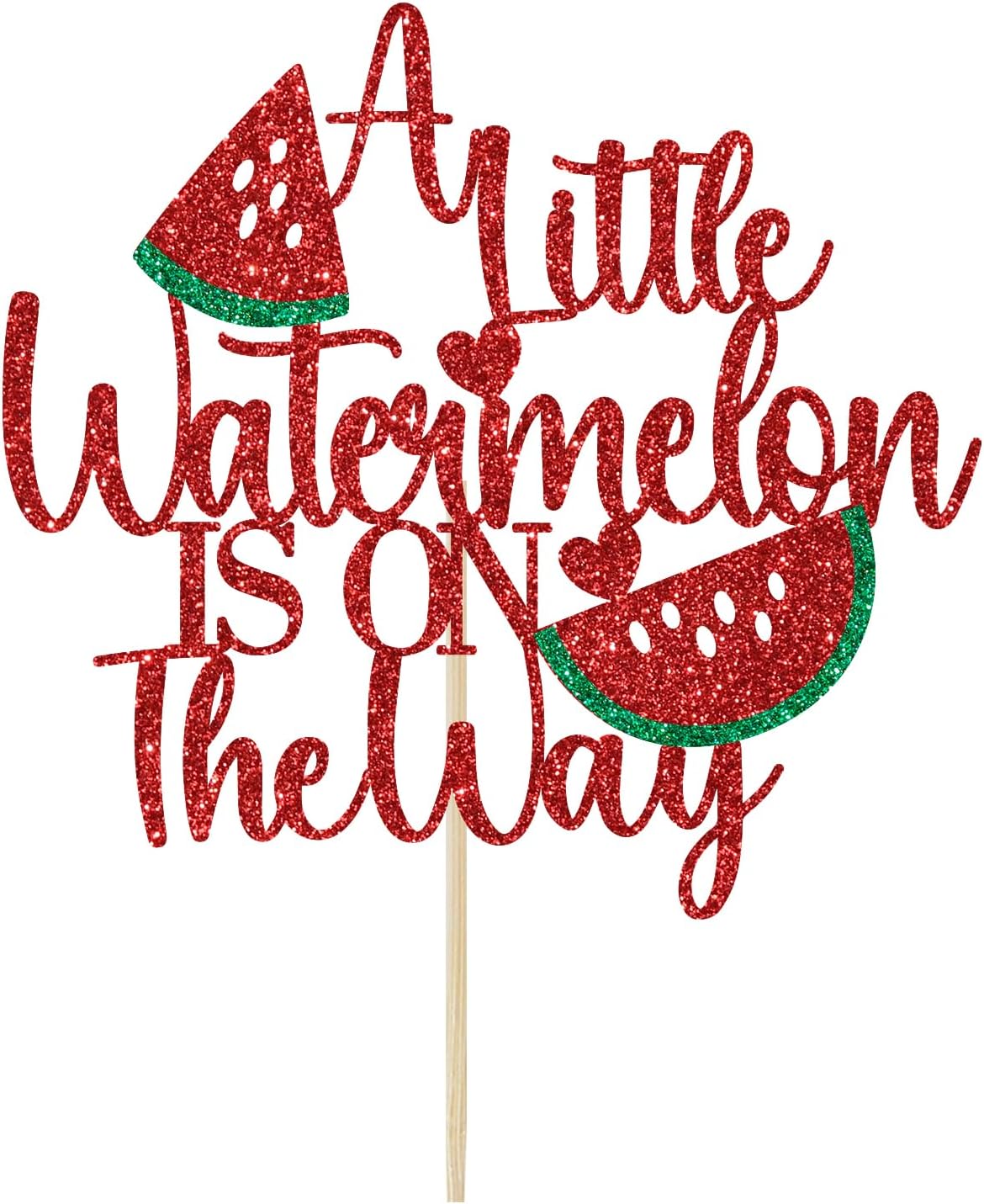 Detalle 2 de Calarjeta A Little Watermelon Is on the Way Cake Topper, Red Glitter Paper, 5.9 x 4.2 Inches